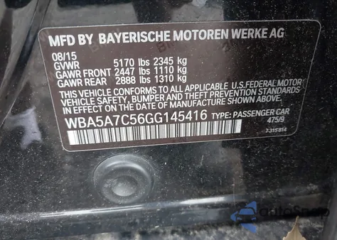 2016 BMW 528I xDrive z USA, uszkodzony, nr VIN WBA5A7C56GG145416